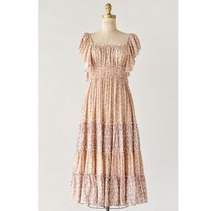 Easel Floral Midi Dress in Pink and Cream